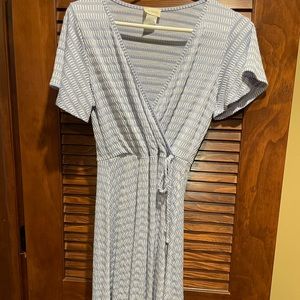 Striped blue and white wrap dress worn once